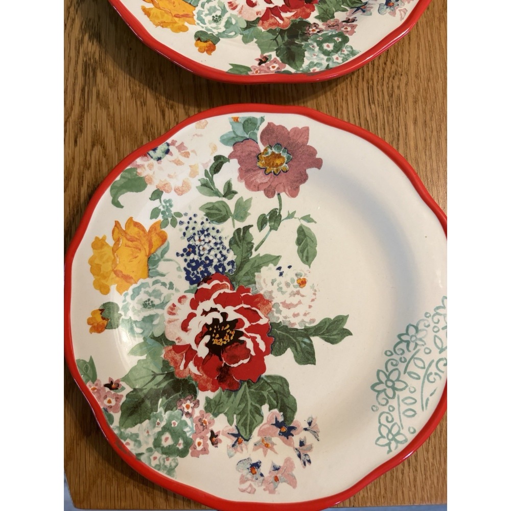 Set of 4 The Pioneer Woman Salad/Dessert Plate FLORAL 8 1/2" Red Country Garden